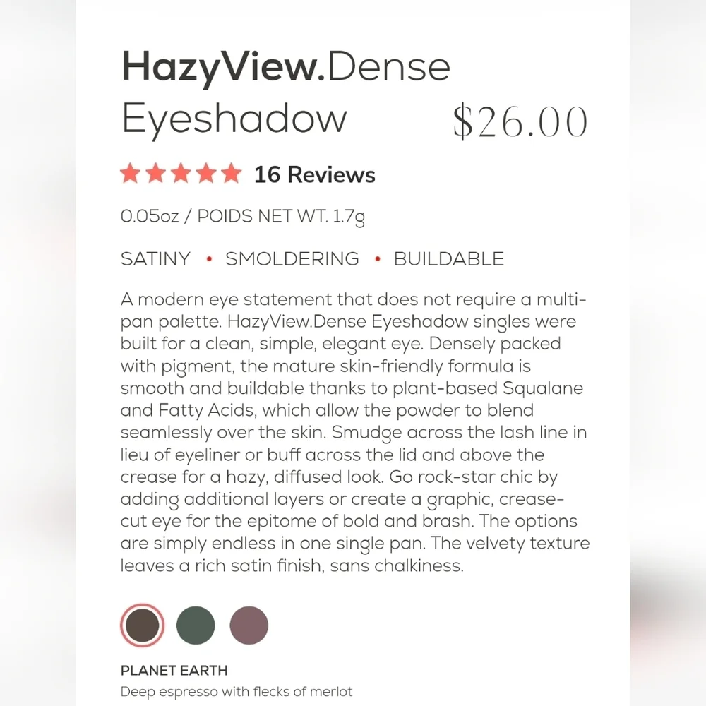 NIB Flyte.70 HazyView Dense Eyeshadow-Planet Earth